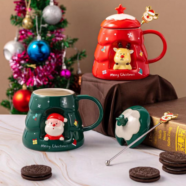 Кружка з кришкою новорічна Merry Christmas 13665 400 мл червона