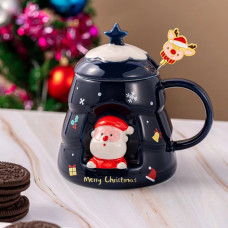 Кружка з кришкою новорічна Merry Christmas 13667 400 мл синя