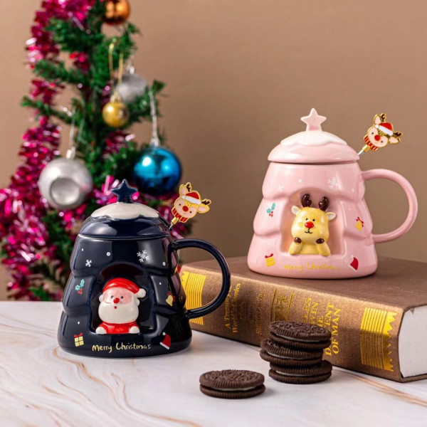 Кружка з кришкою новорічна Merry Christmas 13667 400 мл синя