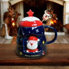 Кружка з кришкою новорічна Merry Christmas 14849 400 мл синя з червоним