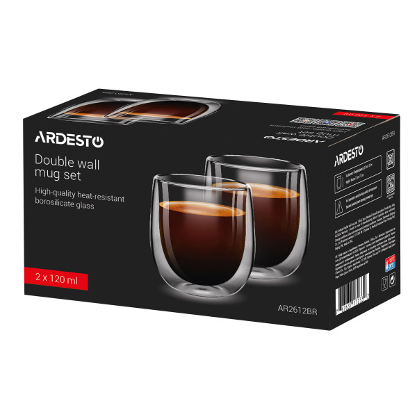 Набір склянок із подвійними стінками низьких Ardesto AR2612BR 120 мл 2 шт