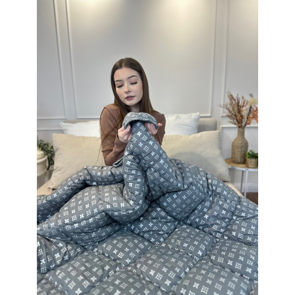 Ковдра двоспальна стьобана зимова з холофайбера Leri Max 21517 175х210 см сіра