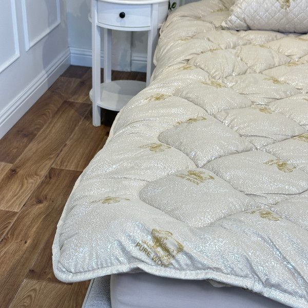 Ковдра євро зимова з вовни Leri Max Pure Wool 21502 200х215 см бежева