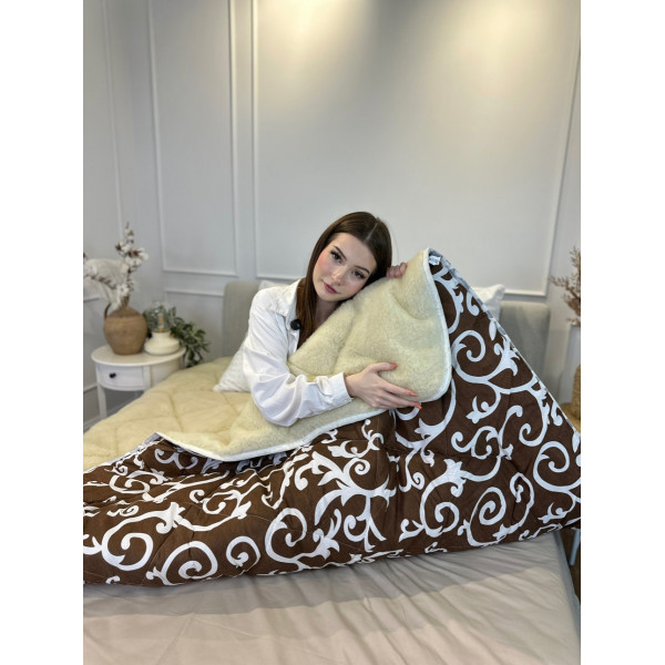 Ковдра євро відкрита зимова з вовни Leri Max 21512 195х210 см коричнева