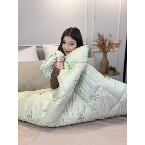 Ковдра євро стьобана зимова з бамбукового волокна Leri Max 21530 195х210 см салатова