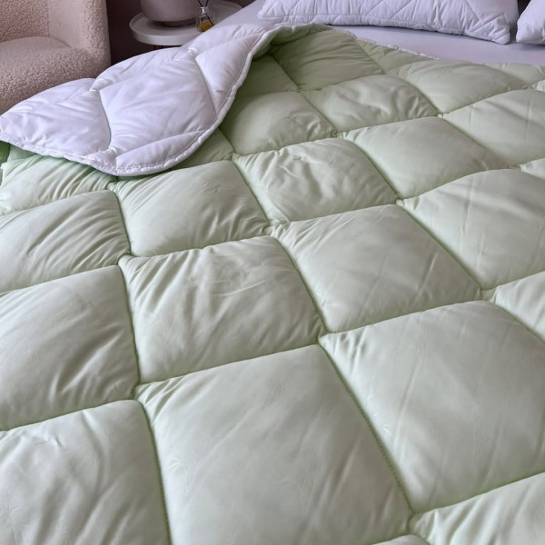 Ковдра євро стьобана зимова з бамбукового волокна Leri Max Bamboo 21456 200х215 см салатова