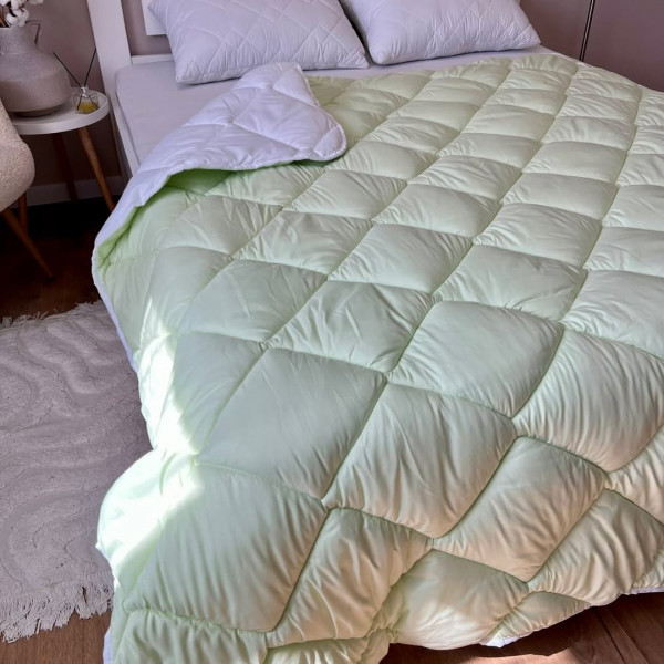 Ковдра євро стьобана зимова з бамбукового волокна Leri Max Bamboo 21456 200х215 см салатова