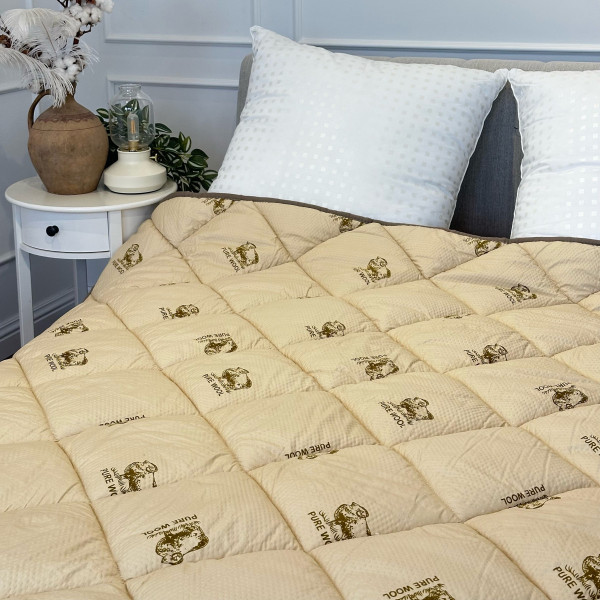 Ковдра євро стьобана зимова зі штучної вовни Leri Max Pur Wool 21471 200х215 см коричнева