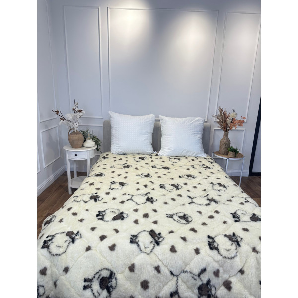 Ковдра полуторна двостороння відкрита з овчини Leri Max 21546 150х210 см бежева