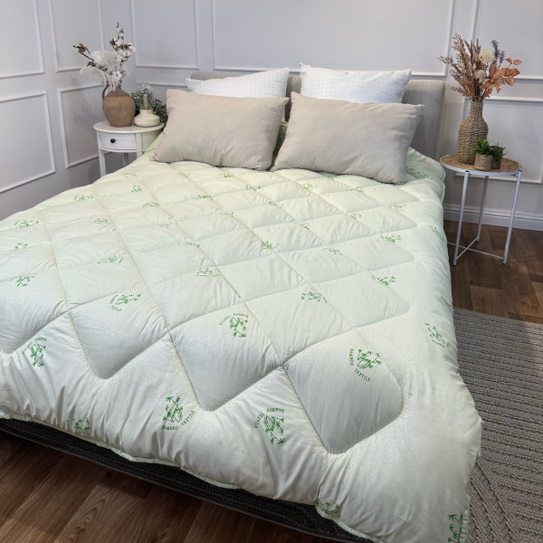 Ковдра полуторна стьобана зимова з бамбукового волокна Leri Max 21528 145х210 см салатова