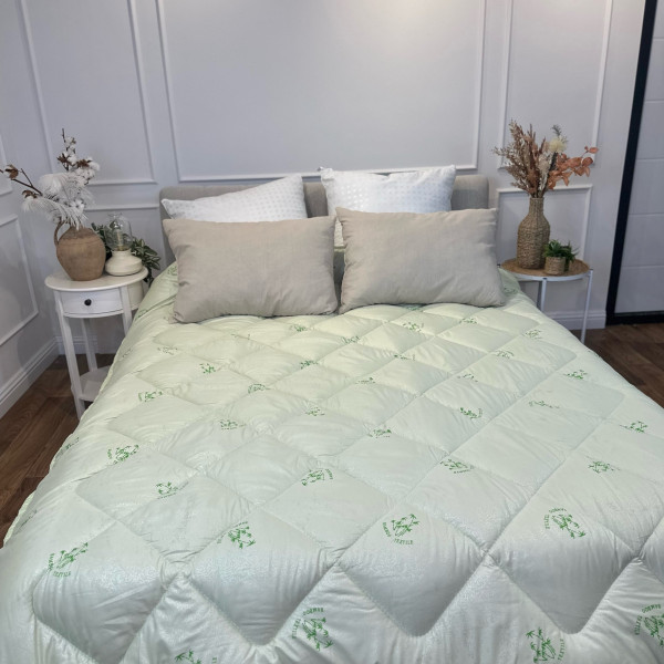 Ковдра полуторна стьобана зимова з бамбукового волокна Leri Max 21528 145х210 см салатова