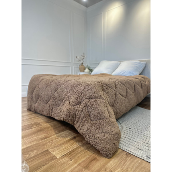 Ковдра полуторна стьобана зимова з верблюжої вовни Leri Max 21481 150х210 см коричнева