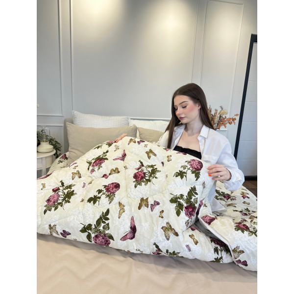 Ковдра полуторна стьобана зимова з овечої вовни Leri Max 21487 145х210 см
