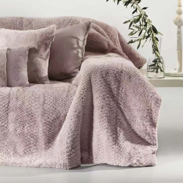 Покривало хутряне двостороннє Love You LUX 44006 220х240 см пудрове