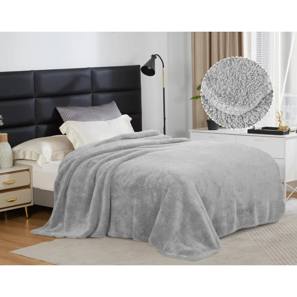 Плед-ковдра з шерпи та флісу Love You 8279 200х220 см світло-сірий