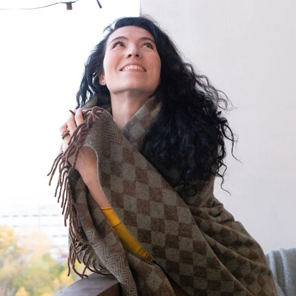 Плед із екологічної вовни Love You 4491 140х200 см коричневий із зеленим