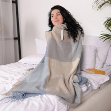 Плед мериносовий Love You Клітка 4499 140х200 см бежевий з блакитним