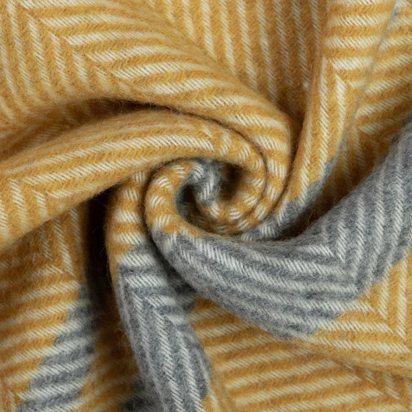 Плед однотонний мериносовий з смужками Love You 4489 140х200 см білий гірчиця сірий