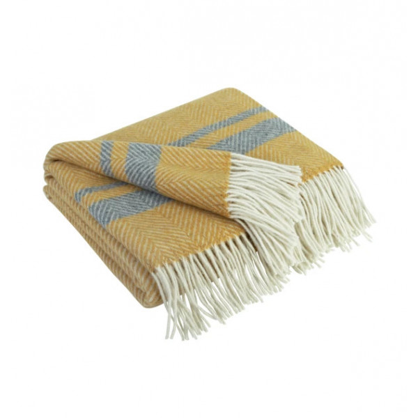 Плед однотонний мериносовий з смужками Love You 4489 140х200 см білий гірчиця сірий