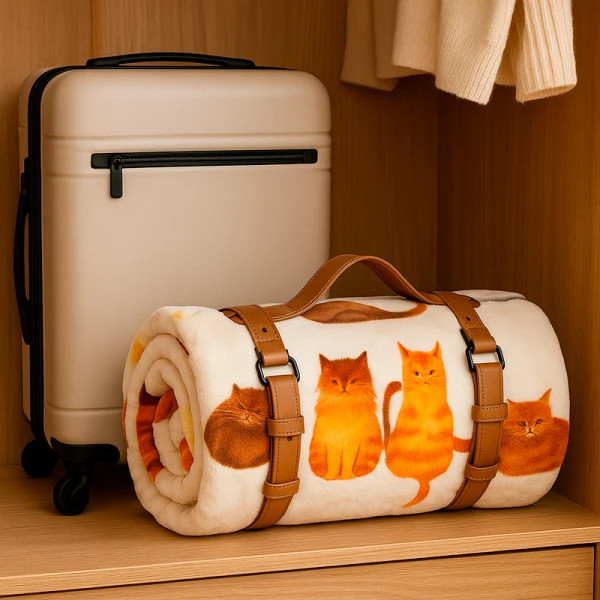 Плед флісовий тревел Love You Котики 88283 200х220 см бежевий