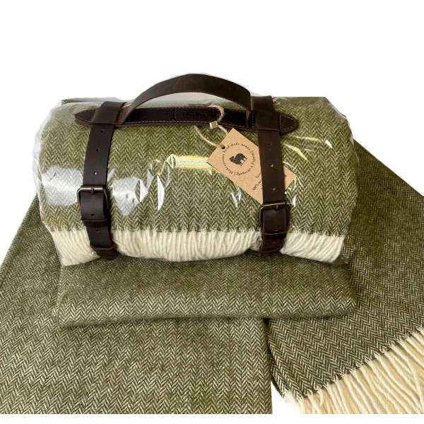 Плед вовняний тревел Love You 6032P 140х200 см оливковий