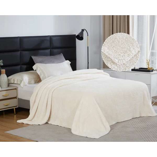 Плед-ковдра з шерпи та флісу Love You 8178 150х200 см молочний