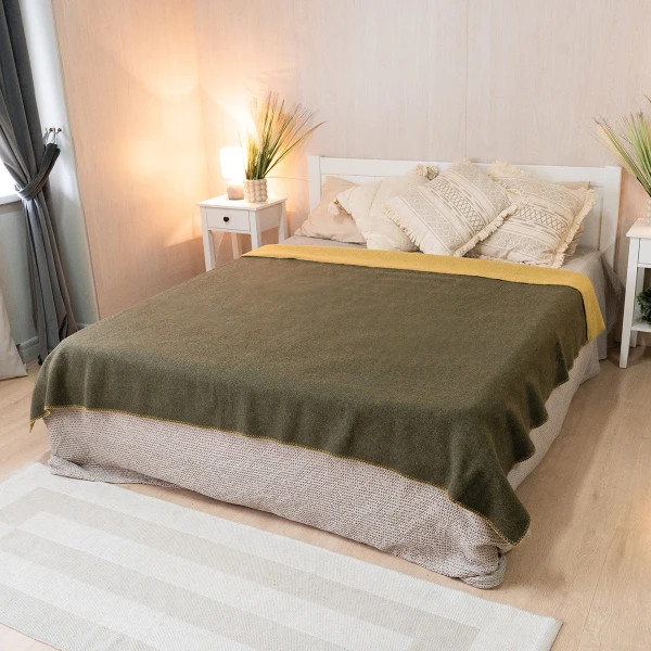 Плед-ковдра вовняна Love You 6016 130х170 см гірчичний з хакі