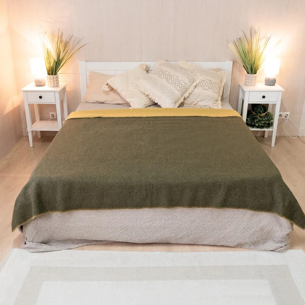 Плед-ковдра вовняна Love You 6016 130х170 см гірчичний з хакі