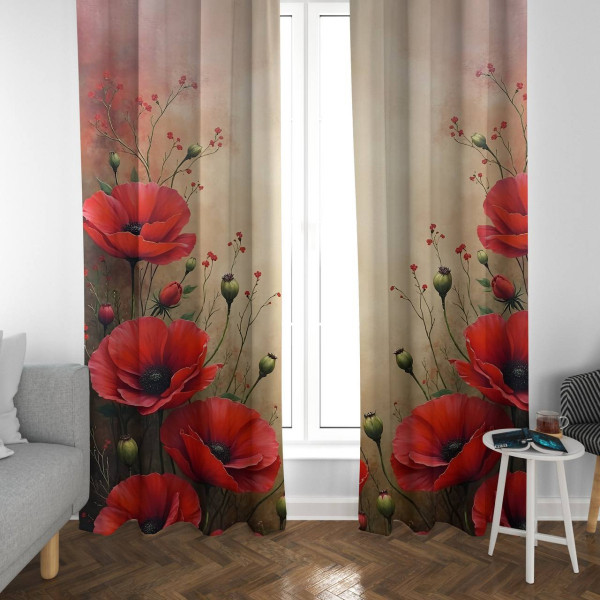 Штори 3D Червоні маки 31648 270х150 см