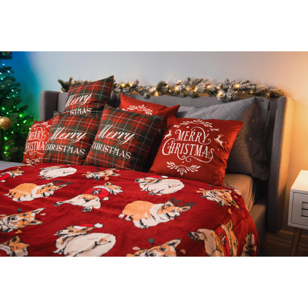 Плед Ardesto Flannel Різдвяні корги ART0119PB 160х200 см червоний