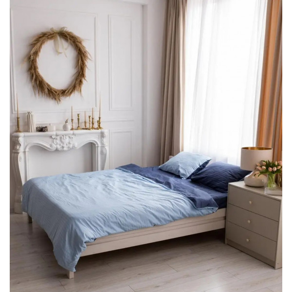 Постільна білизна двоспальна Dushka Home Страйп сатин 20513 180х215 см блакитна з синім