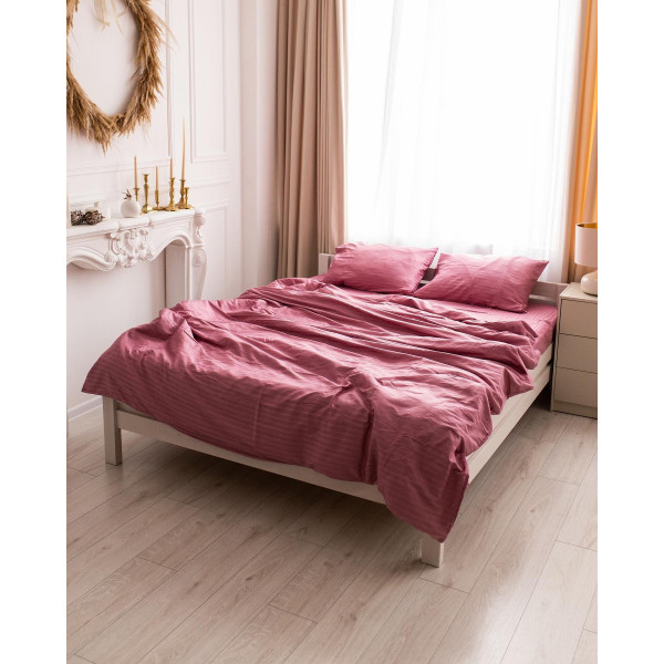 Постільна білизна двоспальна Dushka Home Страйп сатин 20525 180х215 см рожева