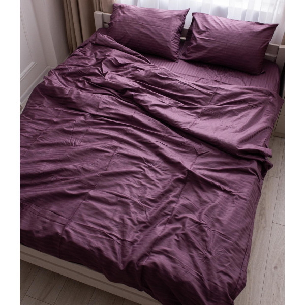 Постільна білизна двоспальна Dushka Home Страйп сатин 20533 180х215 см сливова