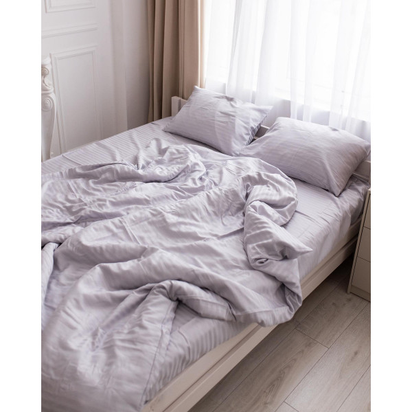 Постільна білизна двоспальна Dushka Home Страйп сатин 20557 180х215 см світло-сіра