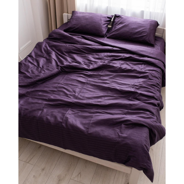 Постільна білизна двоспальна Dushka Home Страйп сатин 20565 180х215 см баклажанова