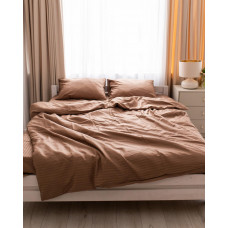 Постільна білизна двоспальна Dushka Home Страйп сатин 20569 180х215 см коричнева