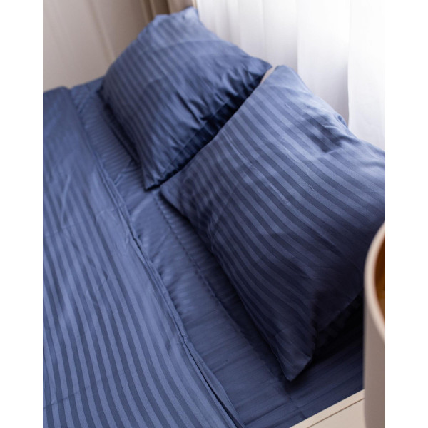 Постільна білизна євро Dushka Home Страйп сатин 20522 200х220 см темно-синя