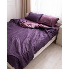 Постільна білизна євро Dushka Home Страйп сатин 20538 200х220 см баклажанова з сливовим