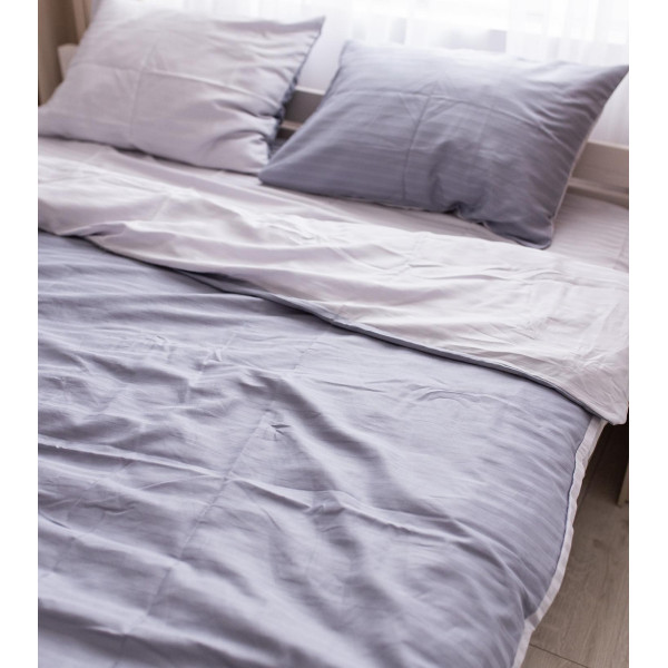 Постільна білизна євро Dushka Home Страйп сатин 20562 200х220 см графітова з білим