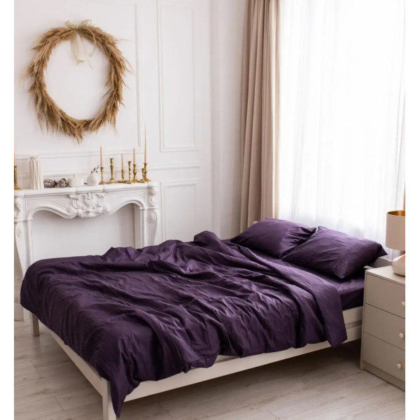 Постільна білизна євро Dushka Home Страйп сатин 20566 200х220 см баклажанова