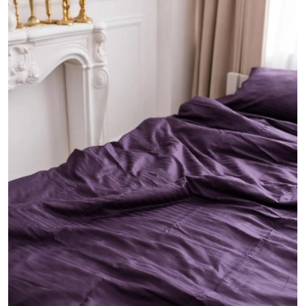 Постільна білизна євро Dushka Home Страйп сатин 20566 200х220 см баклажанова