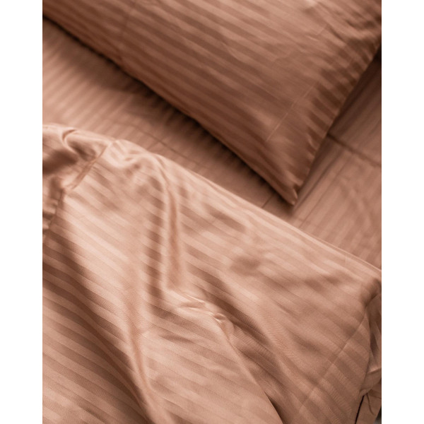 Постільна білизна євро Dushka Home Страйп сатин 20570 200х220 см коричнева
