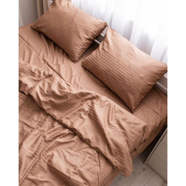 Постільна білизна євро Dushka Home Страйп сатин 20570 200х220 см коричнева