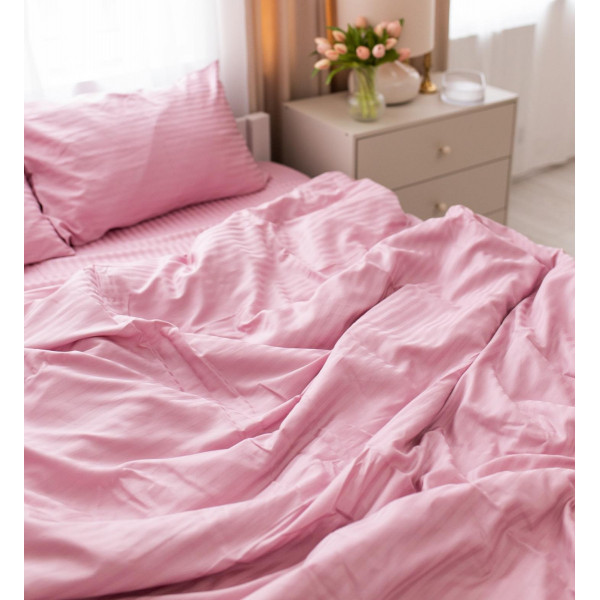Постільна білизна євро Dushka Home Страйп сатин 20582 200х220 см світло-рожева