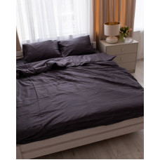 Постільна білизна євро Dushka Home Страйп сатин 20586 200х220 см чорна матова