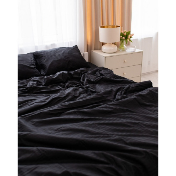 Постільна білизна євро Dushka Home Страйп сатин 20590 200х220 см чорна