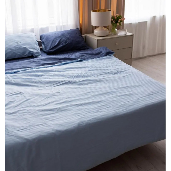 Постільна білизна полуторна Dushka Home Страйп сатин 20512 160х215 см блакитна з синім