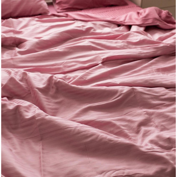 Постільна білизна полуторна Dushka Home Страйп сатин 20516 160х215 см світло-рожева