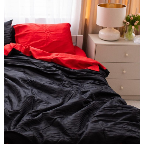 Постільна білизна полуторна Dushka Home Страйп сатин 20544 160х215 см чорна з червоним