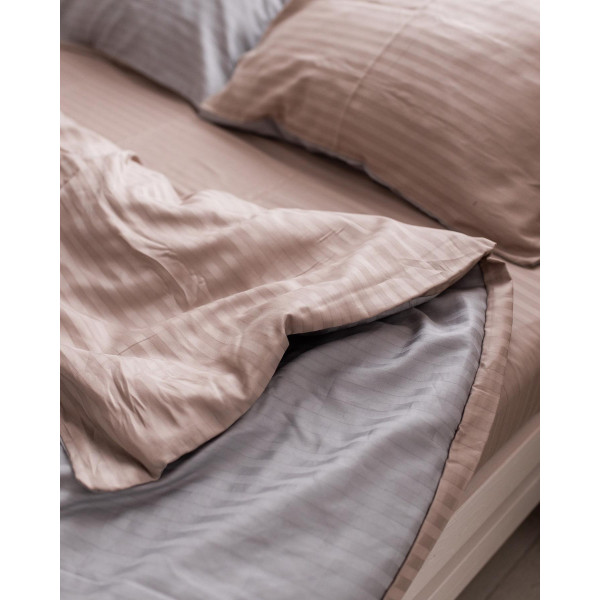 Постільна білизна полуторна Dushka Home Страйп сатин 20548 160х215 см світло-сіра з бежевим